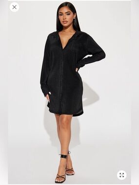 Fashion Nova Black Button-Front Mini Shirt Dress